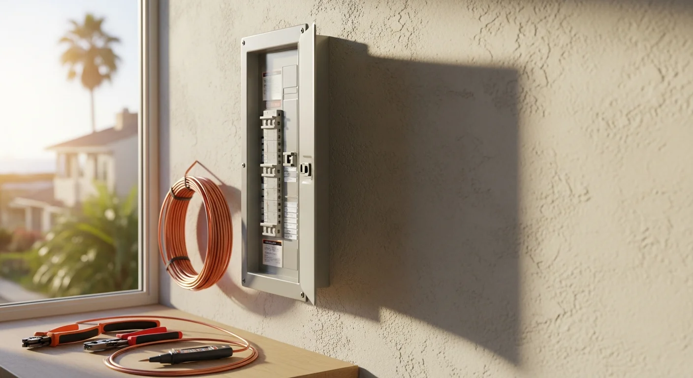 Professional electrician installing structured wiring and network cables in Huntington Beach home
