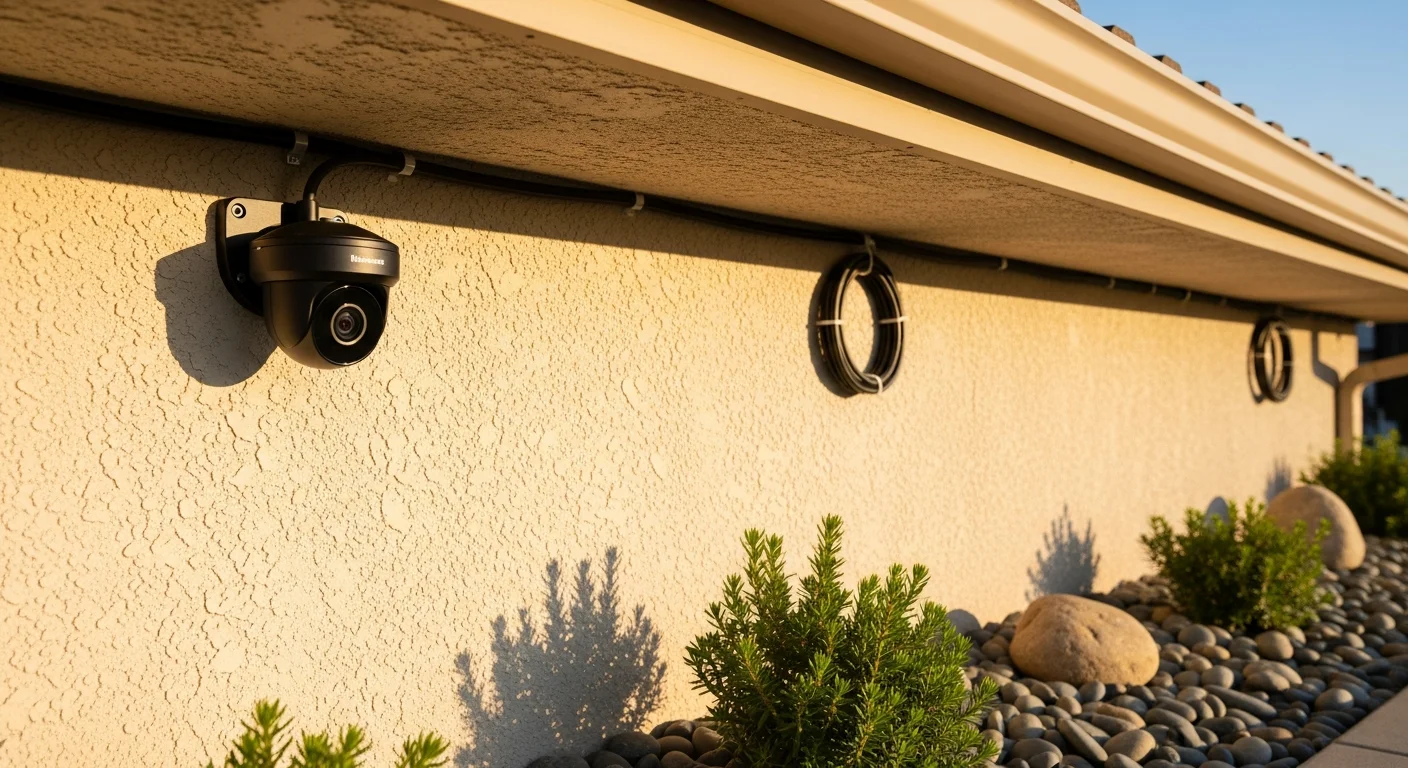 Professional security camera mounted on residential exterior wall in Huntington Beach