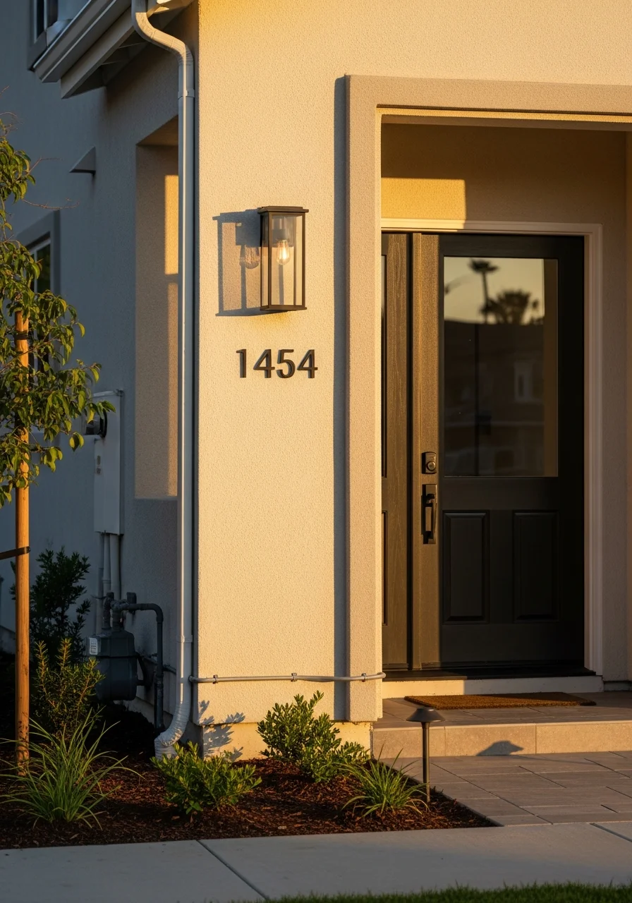 Close-up of a well-maintained Huntington Beach residential property entrance with professional landscaping.
